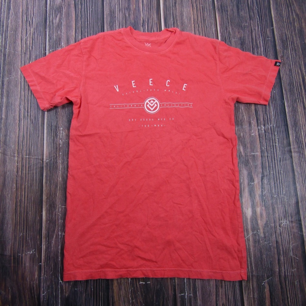 VEECE Logo Graphic Shirt Mens S Red Cotton Jersey Tagless Crewneck Short Sleeve